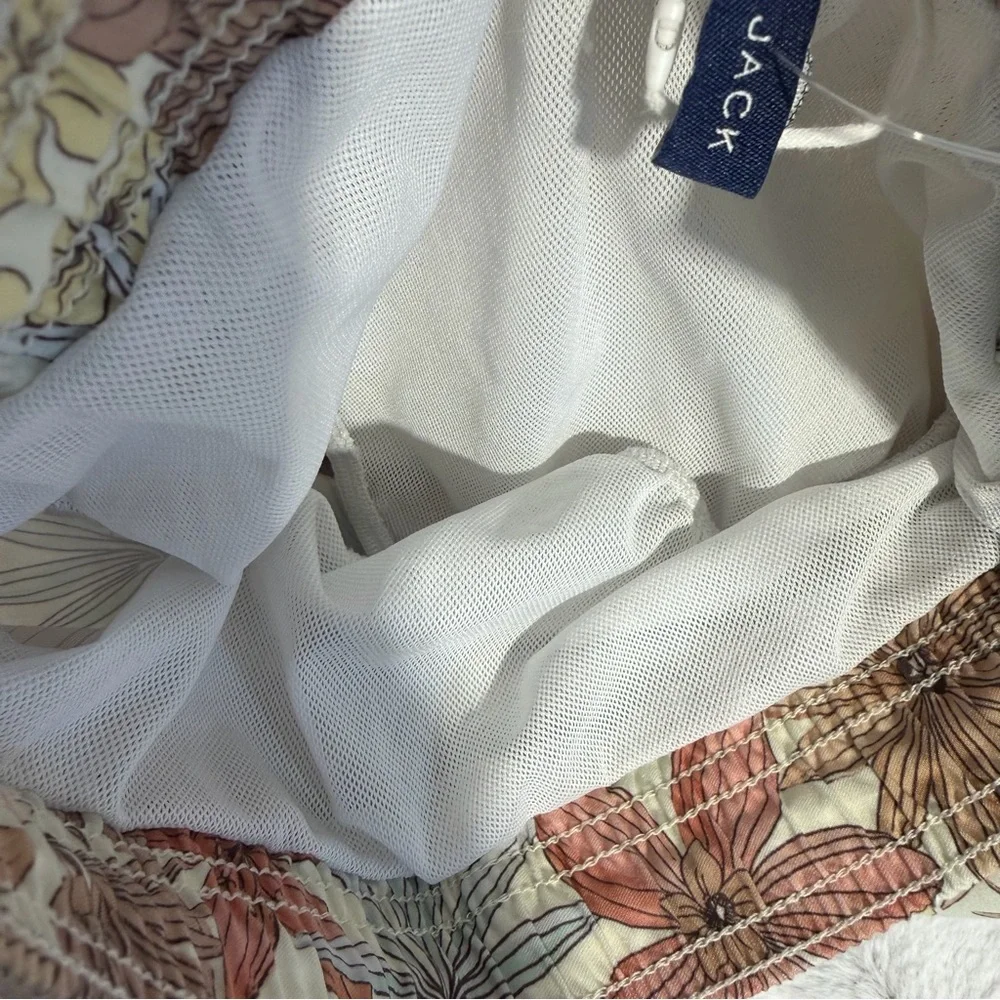 Janie and Jack Floral Drawstring  swim Shorts - Tan & Beige size 4 / 5